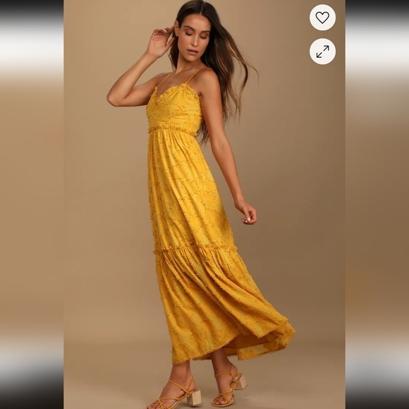Lulus Dresses & Skirts - NWT Lulu's Charm and Charisma Mustard Yellow Burnout Floral Dress_Large